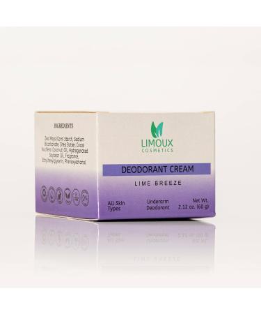Deodorant Cream Lime Breeze - Ideal sensitive skin - 2.12 oz - Nourishing Soothing Moisturizing - Aluminum Free - Triclosan Free - Cruelty Free - Vegan - Shea Butter - Coconut Oil - Buy Online on GoSupps.com