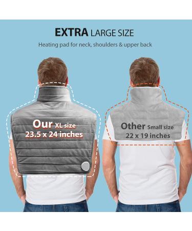 LitBear Weighted Heating Pad for Neck and Shoulders - XL Electric Heat Wrap for Back Pain Relief - Adjustable Neck Band & Waist Strap - Auto-Off - 6 Heat Levels - 23.5 x 24in, 2.5lbs - Grey - Buy Online on GoSupps.com