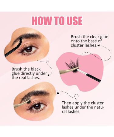 Cluster Lash Glue for Eyelash Extensions - 2 in 1 Waterproof Lash Bond | Strong Hold 72 Hour Wear (10ml Black + Clear - Buy Online on GoSupps.com