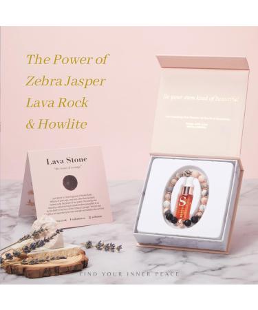 Women's Anti-Anxiety Beaded Bracelet with Zebra Jasper Flower - Inner Peace Aromatherapy Gift 19cm - Buy Online on GoSupps.com