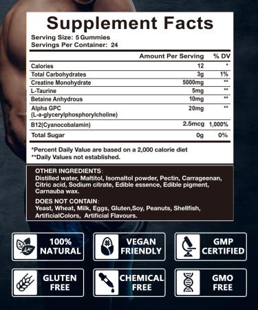 Buy Creatine Monohydrate Gummies - 5000mg Mixed Berry 120 Count for Men & Women | Boost Energy & Performance - Buy Online on GoSupps.com