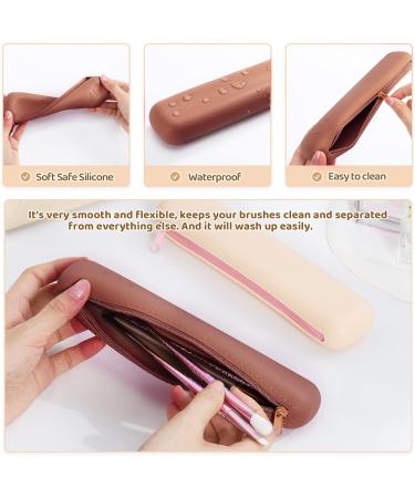 GOLIKEE Travel Makeup Brush Holder - Portable Silicone Cosmetic Bag Case with Zipper, No Fall Out Brushes, Soft & Compact Organizer for Brown - Buy Online on GoSupps.com