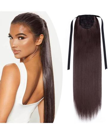 SEGO ponytail braid clip in ponytail extension hairpiece hair piece straight natural like real hair dark brown-2 straight-22"(56cm)-90g