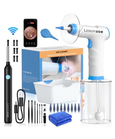 Earwax Removal Ear Wax Electric Tool Irrigation Kit Reusable Cleaning Washer Safe Otoscope with Light Rechargeable Flush for Adults Cleaner Camera Blue 7 pcs 19 Ounce