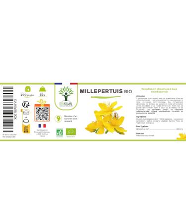 Millepertuis bio - Bioptimal - Compl ment Alimentaire - Bonne humeur D prime Stress Anxi t Sommeil - Hypericine Hyperforine - 190mg/g lule - Fabriqu en France - Certifi par Ecocert - 200 g lules 200 unit (Lot de 1) - Buy Online on GoSupps.com