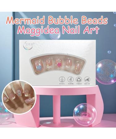 French Cute False Nails Extra Short Kids Stick on Nails with Mermaid Bubble Beads 24pcs Square Press On Nails with Glue Sweet Colour Design Funny Fake Nails for Women Girls (Sweet Heart) - Buy Online on GoSupps.com