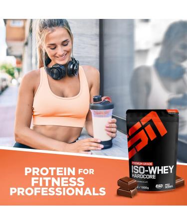 ESN IsoWhey Hardcore Whey Protein Isolate Chocolate 2 x 1000 g + Free ESN Shaker Chocolate 1000 g (Package of 2) - Buy Online on GoSupps.com