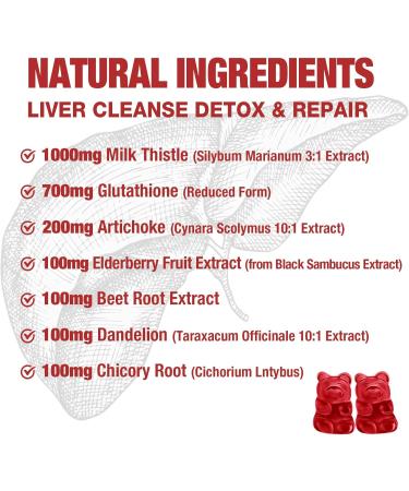 2 Pack Liver Cleanse Detox and Repair Gummies - Silymarin Milk Thistle Supplement with Artichoke Dandelion and Elderberry - Liver Support Supplement - 120 Raspberry Flavored Gummies Raspberry 60 Count (Pack of 2) - Buy Online on GoSupps.com