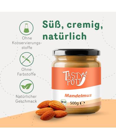  TASTY POTT Tasty Pott Organic Almond Spread | Nut Spread | Almond Cream | For Baking | As a Cereal Topping | For Porridge | Almonds | in a 500g Jar - Buy Online on GoSupps.com