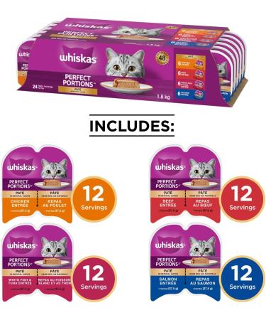 WHISKAS Adult Dry Cat Food - Beef Selections Flavour 9.1kg Bag & Perfect Portions Adult Wet Cat Food - Chicken Beef Whitefish and Tuna Salmon 75g Trays (24 Pack) - Buy Online on GoSupps.com