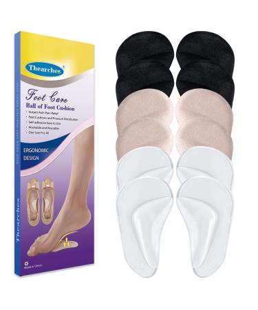 Gel Arch Support Pads Plantar Fasciitis Shoe Inserts Insole 6 Pairs Adhesive High Arch Pad Flat Feet Shoe Inserts Arch Cushions for Relieve Pressure and Foot Pain One Size Unisex(Multi-Color) 2 Clear 2 Black 2 Beige