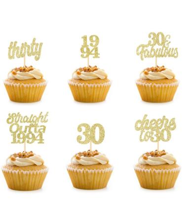 30th Birthday Cake Toppers for Women Men Glitter Gold Cupcake Toppers Cheers to 30 Cake Decorations Food Picks Straight Outta 1994 Cake Toppers 30th Birthday Anniversary Party Supplies (Pack of 12)