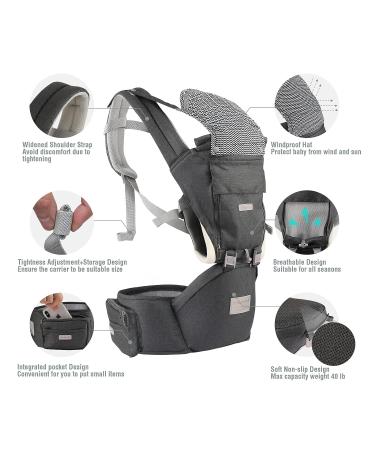 YIYUNBEBE Baby Carrier Newborns to Toddler 7-45 lbs All Seasons Foldable Baby Carriers Front and Back with Hip Seat Lumbar Support for Outdoor Hiking(Dark Grey) - Buy Online on GoSupps.com