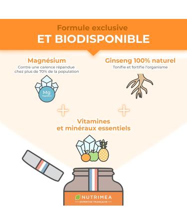 Multivitamins and Minerals - Unique Formula with Ginseng - Vitamins B1 B3 B6 B9 B12 C D3 Iron and Calcium - Energy Vitality Power - Made in France - Nutrimea - Buy Online on GoSupps.com