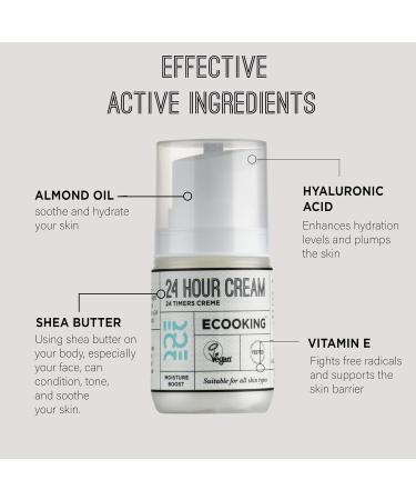 Ecooking 24 Hour Cream All-In-One Face Moisturiser 50ml | Enriched with Hyaluronic Acid Vitamin E & Shea Butter | Nourishing Lightweight & Non-Greasy for All Day Hydration - Buy Online on GoSupps.com