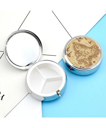 Vintage Treasure Map Round Pill Box | 3 Compartment Portable Organizer | Decorative Metal Medicine Case - Buy Online on GoSupps.com