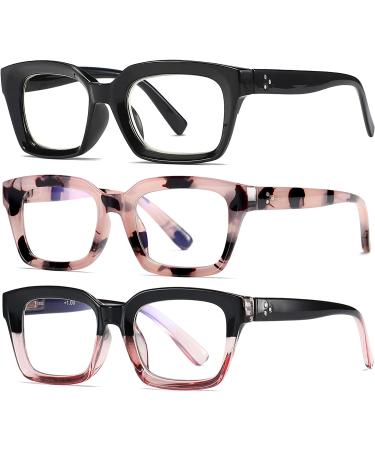 NaNaKo 3 Pack Women's Oversized Square Reading Glasses +2.75 - Black/Pink Tortoiseshell/Blackpink - Buy Online on GoSupps.com