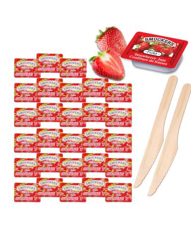 Strawberry Jelly Pack - 30 Snack Savvy Delights: 30 Strawberry Jam Cups - On-The-Go Portion Control Pack for Travelers & Meal Prep 30 Gobelet de Confiture au fraise Comes with 2 wooden Knives and a one of a kind Sticker by PaLiSoL CREATiONS!