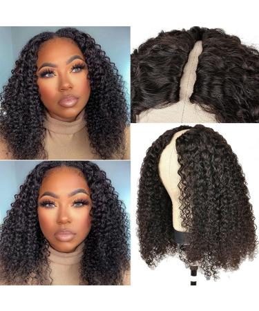 4GIRL4EVER V Part Wig Human Hair Curly Upgrade U Part Wig for Black Women Human Hair V Shape Wig Kinky Curly Minimal Leave Out No Glue Clip In Half Wig 180 Density Natural Color 16 Inch 16 Inch Curly V-part wig
