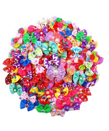 Yagopet 50pcs/Pack Cute New Dog Hair Bows Pairs Rhinestone Pearls Flowers Topknot Mix Styles Dog Bows Pet Grooming Products Mix Colors Pet Hair Bows Topknot Rubber Bands
