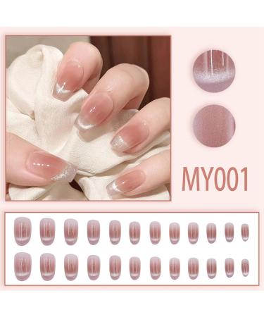 Mrcuvaryas Press on Nails - 24 Pink Cat Eye Shiny Fake Nails | Complete Soft Gel Tips for Women & Girls - Nail Art with Pink Sparkle - Buy Online on GoSupps.com