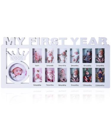 Newborn Baby Picture Frame My First Year Frame Baby Photo Frame 12 Month Baby Keepsake Frames Monthly Milestone Desktop Picture Frame for Photo Memories Baby 1st Birthday Mothers Day Gift, White
