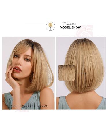 FIFIGO Blonde Bob Wig with Bangs | Short Ombre Blonde Synthetic Wig 14 | Heat Resistant Fiber | Daily Wear, Party, Cosplay - Buy Online on GoSupps.com