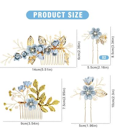 5 U-Shaped Diamond Gems Hair Pins Brides Bridesmaids Pearl Hair Pins Flower Leaf Hair Clips Hair Decoration Comb Wedding Hair Fascinator Accessories for Buns for Women Girls for Prom (blue) - Buy Online on GoSupps.com