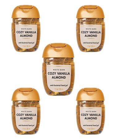 Bath + Body Works Cozy Vanilla Almond Hand Sanitizer - Vanilla Orchid + Sugared Almonds + Sweet Musk - Set of 5 Mini Vanilla Scented Travel Size (1 oz) Pocket Sanitizers - New for 2024