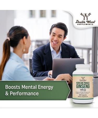 Korean Red Panax Ginseng 1000mg (4 Month Supply) 240 Capsules - Mood, Cognitive Function, Energy Support by Double Wood - Buy Online on GoSupps.com