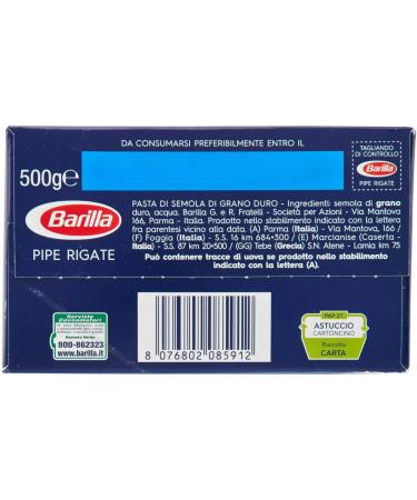  Ducomi Barilla Pipe Rigate 2kg Pack Griez pastes with quality ingredients to always be in good condition Irresistible everyday quality 2kg pack 4 x 500g (Pipe Rigate) - Buy Online on GoSupps.com