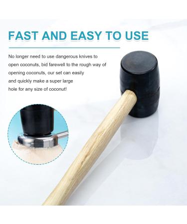 Petyoung Coconut Opener Tool Set Stainless Steel Coconut Opener with Rubber Hammer Lightweight and Easy to Carry Super Safe and Easy to Open Young Coconuts Tool - Buy Online on GoSupps.com