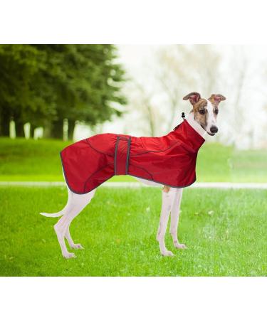 Geyecete Dog Jacket Adjustable Lightweight Raincoat with Reflective Straps and Harness Hole with Adjustable Bands Greyhound-Red-S S Red - Buy Online on GoSupps.com