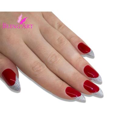 Shop Red Silver Stiletto Almond False Nails - 24 Bling Art Artificial Nails with Glue for Perfect Manicure | International Shipping Available - Buy Online on GoSupps.com