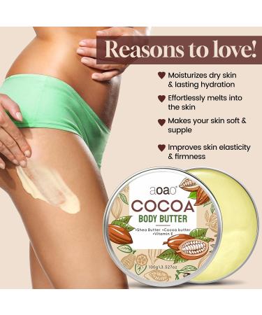 AOAO Cocoa Body Butter for Rough Flaky Skin Shea Butter & Vitamin E Daily Moisturizer Absorbs Rapidly Deep Hydrating Treatment Provides Long-Lasting Nourishment for Silky Smooth Skin 100g/3.5oz - Buy Online on GoSupps.com