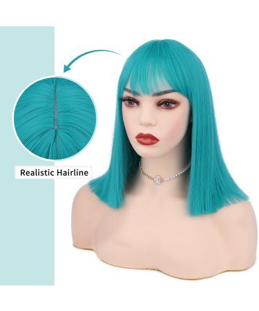 WIGER Teal Blue Bob Wig - Short Straight Synthetic Hair Full Wig for Women - Ideal for Cosplay or Party Look - Buy Online on GoSupps.com