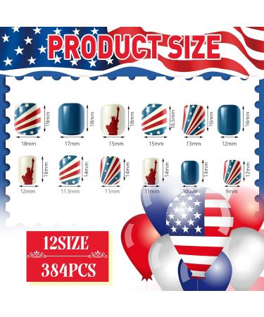 384 Piece Short Independence Day Patriotic Press On Nails - 16 Pack American Flag Square False Nails for Women and Girls - Buy Online on GoSupps.com