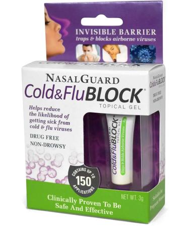 Nasalguard Cold&FluBLOCK Gel for Blocking Virus-Sized Particles and Cold/Flu Symptoms (Menthol) - Drug-Free and Proven Safe - Over 150 Applications Per Tube