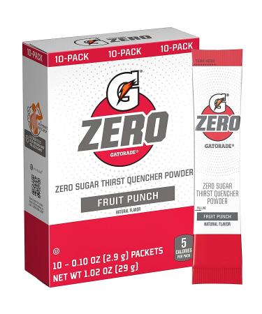 The Gatorade Company Gatorade G Zero Sugar Free Powder Sticks 0.10oz Packets (Mixes with 20 ounces of Water) 10 Pack (Fruit Punch)