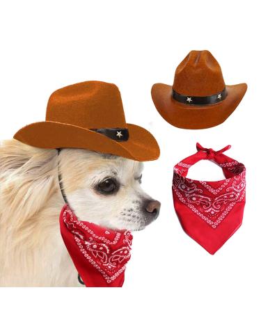 Awocan dog cowboy hat and bandana scarf dog cat sombrero puppy hat dog cat costume cosplay cap puppy pet dog kat vacation pet party decoration (coffee) coffee - Buy Online on GoSupps.com
