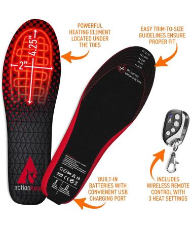 ActionHeat Rechargeable Heated Insoles with Remote - Deodorized, Breathable, Fleece Lined - Large/X-Large - Buy Online on GoSupps.com