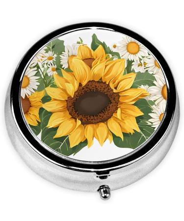 Buy Yellow Sunflowers & White Flowers Round Pill Box - 3 Compartment Portable Travel Medicine Organizer - Buy Online on GoSupps.com