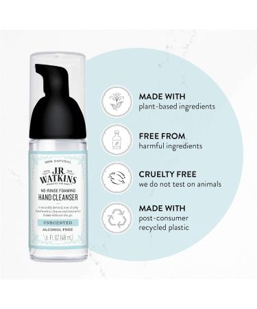 J.R. Watkins No-Rinse Foaming Hand Cleanser 6-Pack - All Natural, Alcohol-Free, Unscented 1.6 fl oz - Bathroom & Kitchen Foam Cleaner - Buy Online on GoSupps.com