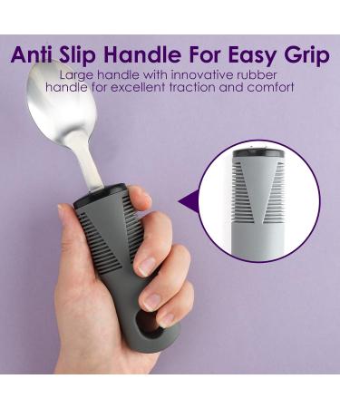 Easy Grip Cutlery Set of 4 - Disability Aids for Disabled Hands - Large Wide Handle - Ideal Dining Aid for Elderly & Arthritis - Gray - Buy Online on GoSupps.com