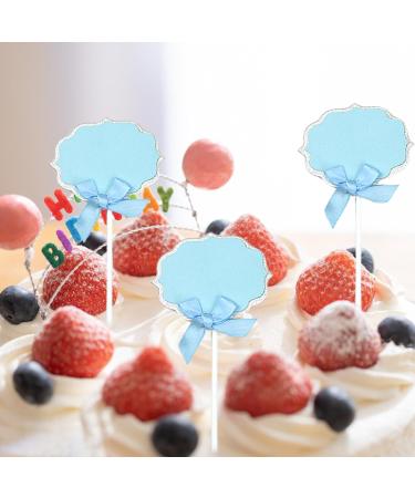 bephible Writable Cupcake Topper 50pcs/set with Ribbon Bowknot Paper Dessert Doughnut Fruit Pie Cheese Birthday Cake Decoration Label Marker Stick Pick Blue - Buy Online on GoSupps.com