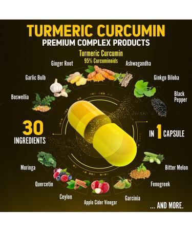 30-in-1 Turmeric Curcumin + Ginger Capsules | 20000mg Equivalent | Joint Support with Ginseng, Bromelain, Moringa & Black Pepper - Buy Online on GoSupps.com