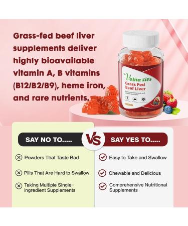 Velna zivs Organic Grassfed Beef Liver Gummies Women's Energy & Immunity Supplement Non-GMO Gluten Free 60 Counts - Buy Online on GoSupps.com