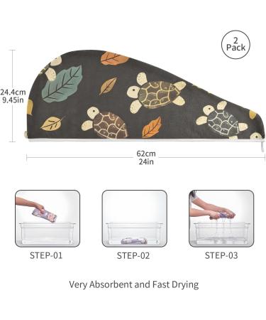 Super Absorbent Turtle & Leaf Hair Towel 2 Pack | Quick Dry Hair Turbans for Women & Girls - Perfect for Fast Hair Drying - Buy Online on GoSupps.com