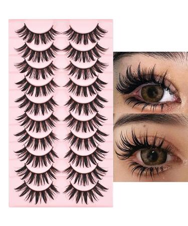 10Pairs Manga Lashes Wet Look 16mm D Curl Lashes Volume Spiky Lashes Japanese Anime lashes Cosplay Lashes Thick Manhua Lashes Faux Mink False Eyelashes (SD01)