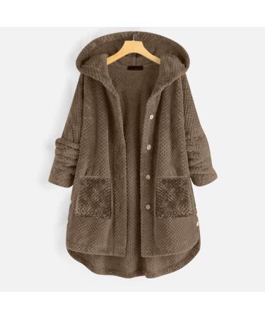 Hanxiulin Womens Fleece Jacket - Plush Cuddle Winter Parka Reversible Hooded Sweat Jacket in Coffee - Buy Online on GoSupps.com